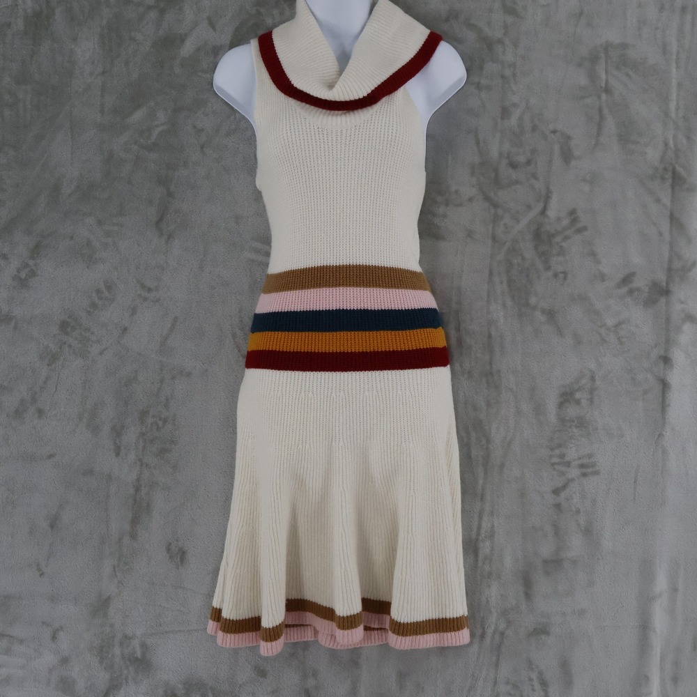 Maeve Anthropologie Striped Cowl Neck Sleeveless Sweater Dress Women Small Cream - Picture 9 of 16